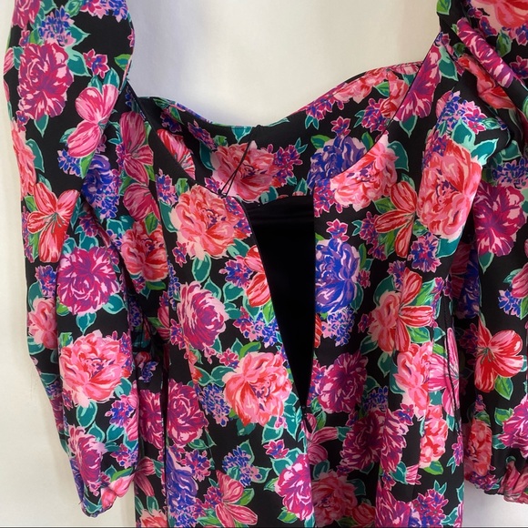 Zara Pink Floral Heart Neckline Puff Sleeve Belted Romantic Mini Dress NWT - Picture 11 of 16